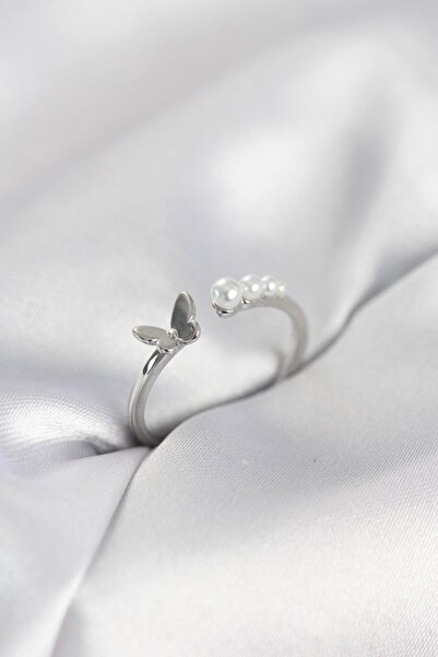Skygo Pearl Butterfly Model Silver Color Brass Women's Ring - Tj-Byk4120