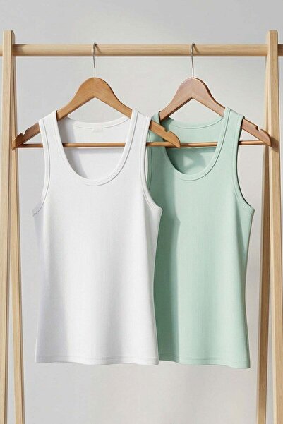 COTENCONCEPT 2 Pieces of Ribbed Fitted Viscose Blended Strappy T-Shirt