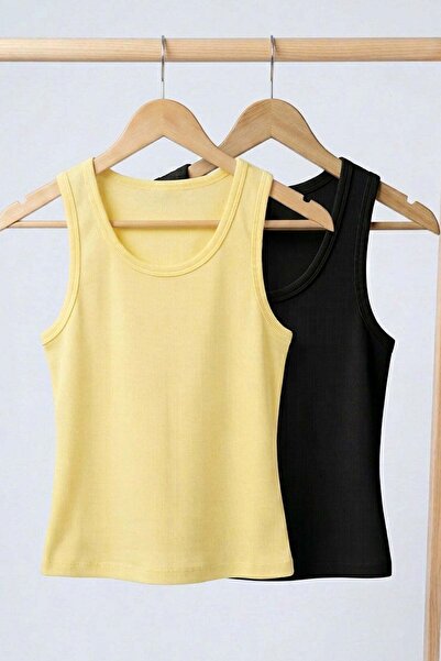 COTENCONCEPT 2 Pieces of Ribbed Fitted Viscose Blended Strappy T-Shirt