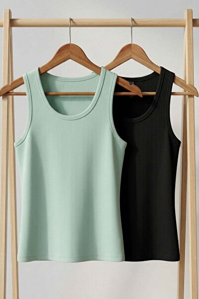 COTENCONCEPT 2 Pieces of Ribbed Fitted Viscose Blended Strappy T-Shirt