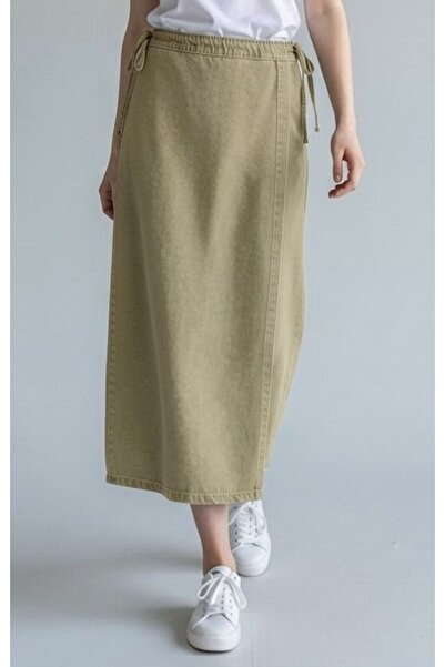 VELLICHOR Τζιν φούστα με δεσίματα στο πλάι - Χακί