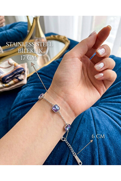 stainless steell saydam renkli parlak çiçek motifli çelik zincir bileklik