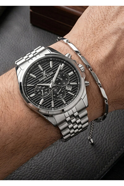 Daniel Klein Men's Silver Black Stylish Multifunctional Dial Metal Band Wrist...