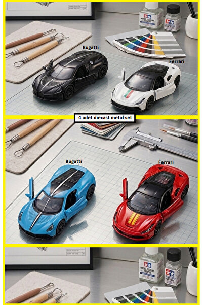 OYUNCAKSAHİLİ Bugatti Chiron ve Ferrari italia 458 Tarzı 4 Adet Birden Araba ...