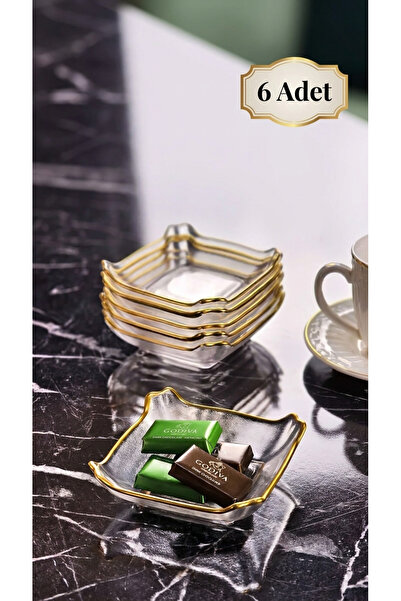 İnova Home Decor Gold Detaylı Kare Cam Mini Çerezlik-Sosluk Takımı 6'lı