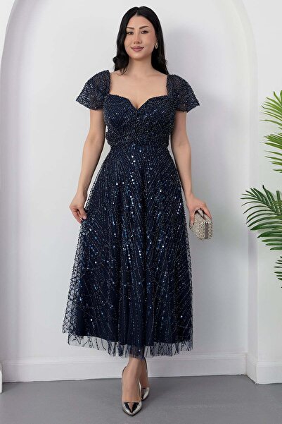 PULLIMM Φόρεμα μίντι με λαιμόκοψη και χάντρες Strpalez ECR5826