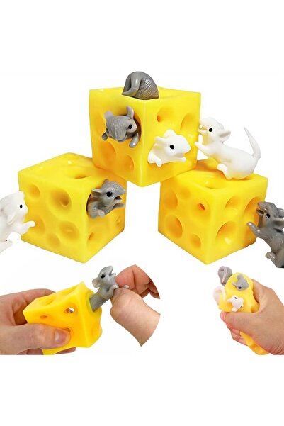 Arabest 3pcs Squeeze Cheese Fidget Toys,Rubber Simulated Cheese with 2 Mini M...