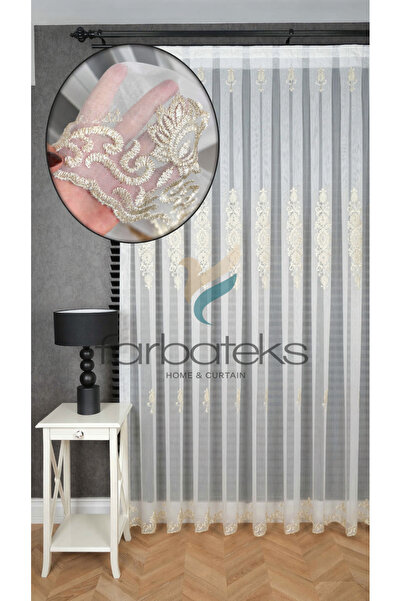 Brillant Κουρτίνα από τούλι σαλονιού Şehrazat Gold με κεντημένο χρυσό μοτίβο,...