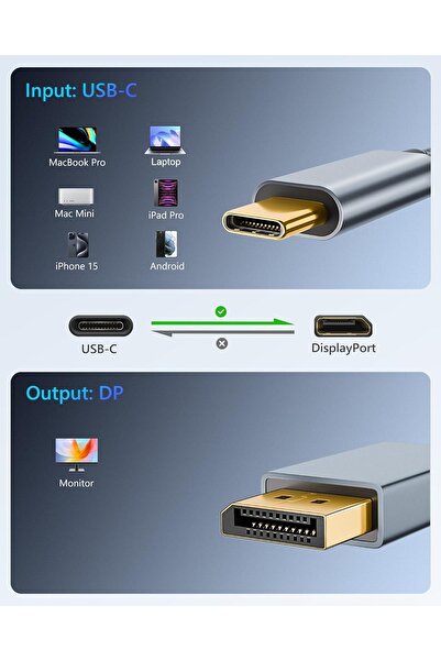 Null كابل من النوع C إلى DisplayPort بطول 1.5 متر، يدعم دقة 8K وتردد 60 هرتز، عالي السرعة، من USB-C إلى DP للتلفزيون وشاشات أجهزة ماك بوك والكمبيوتر المحمول