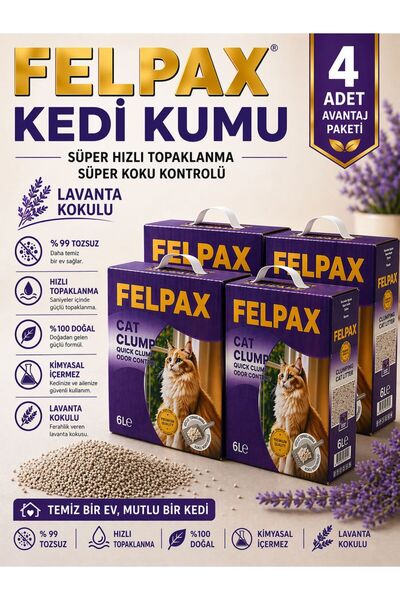 Premium Hızlı Topaklanan Lavanta Kokulu Kedi Kumu 6 Lt x 4 Adet