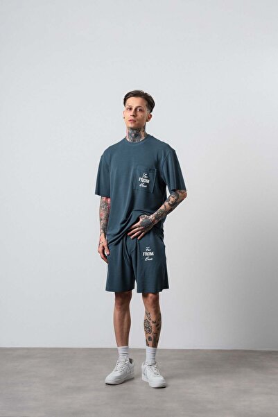 Respire Ανδρικό μπλουζάκι και σορτς σετ με στάμπα Far From Basic, κανονική εφ...