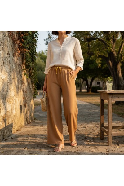 Intisimo Pantaloni de vară, respirabili, lați, cu buzunare, maro deschis - XL