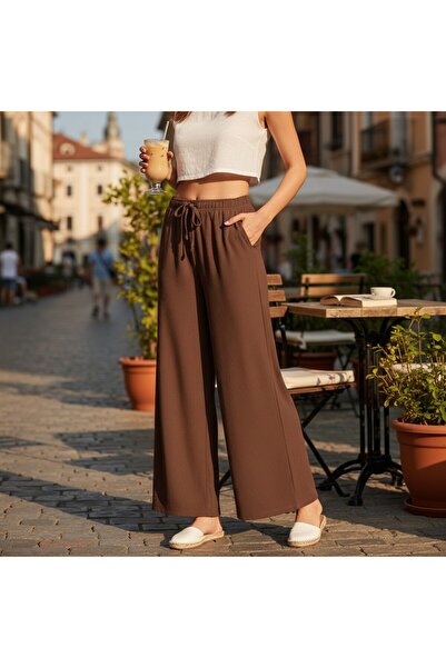 Intisimo Pantaloni de vară, respirabili, largi, cu buzunare, maro - M