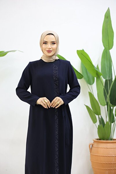 ESLEMNUR Καθημερινή ζακέτα με πέρλες και πλαϊνά δεσίματα - σκούρο μπλε