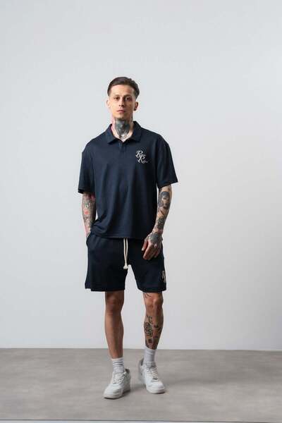 Respire Men's Relined Written Regular Fit T-Shirt Shorts Set Navy Blue