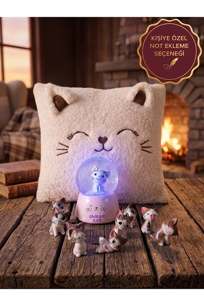 Rüya Kıyısı Teddy Peluş Kedi Yastık, Orta Boy Işıklı Kedili Kar Küresi & 9’lu...