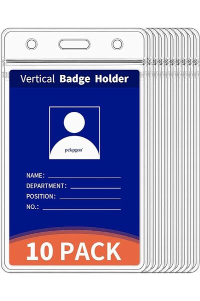 Choice Vertical 10 Pack Vertical ID Badge Holders,, Clear Plastic Work Card S...