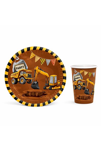 Big Party Χάρτινα πιάτα και ποτήρια με θέμα την κατασκευή για 16 άτομα