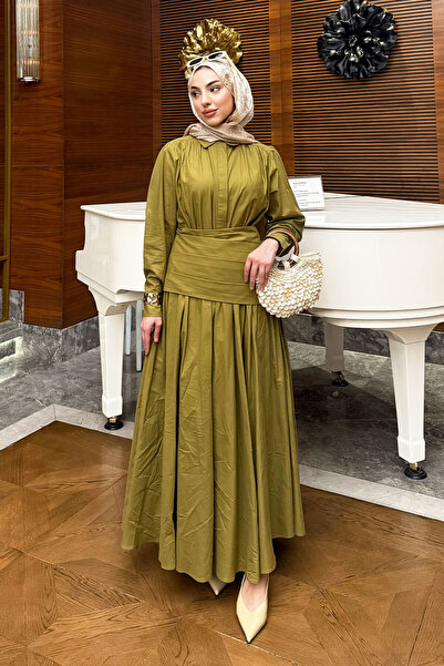 MELEK ARAZ Σετ Φούστας Μοντέλου Premium Design με Βουάλ - Πράσινο Λαδί