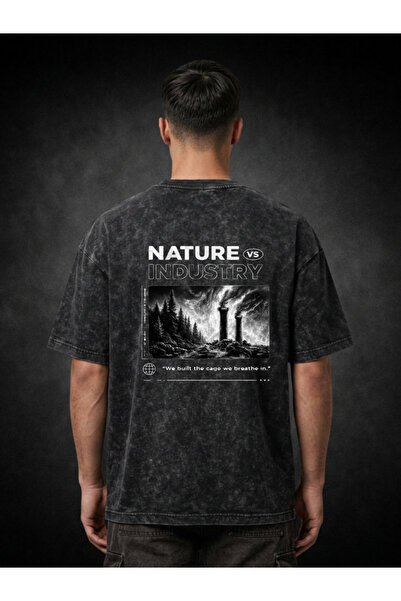 FREAK T-SHIRT Μαύρο Oversize Unisex T-Shirt με στάμπα, Vintage, που πλένεται