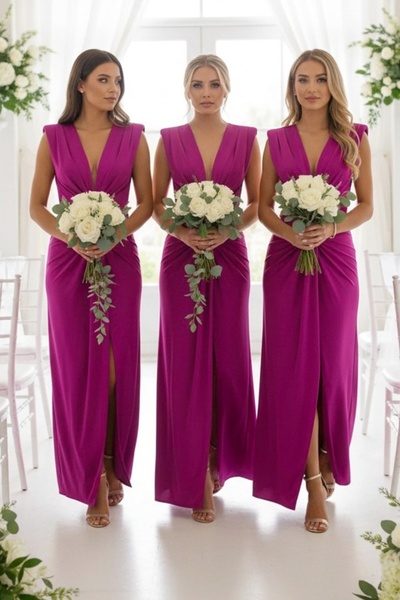 FashionForYou Σετ 3 τεμαχίων, μακρύ σατέν φόρεμα Ilaria, με κωνικό κόψιμο, Φο...