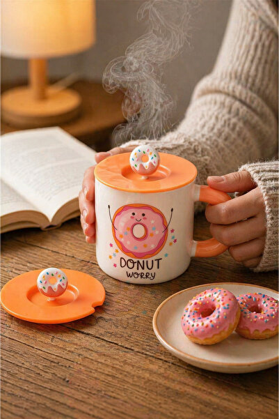 Tohana Silikon Kapaklı Donut Worry Porselen Kupa 360ml