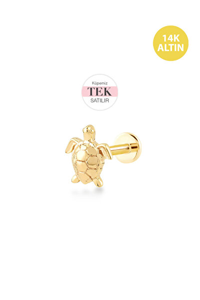 KURSHUNI Taşsız Caretta, 14 Ayar Altın Kıkırdak Küpe/Piercing (TEK Satılır) B...