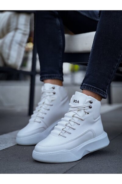BOA Λευκά αθλητικά μποτάκια με ψηλή σόλα - BA0321, κρυφά κορδόνια