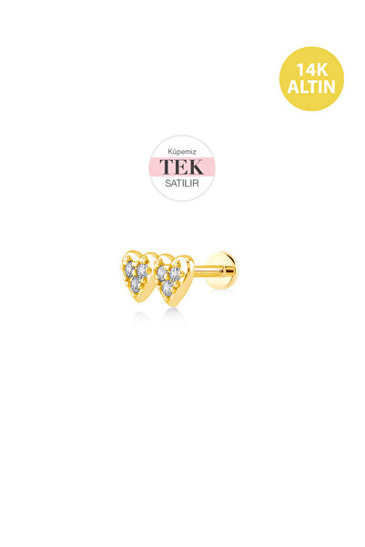 Gemini Heart, 14k Gold Cartilage Earrings/Piercings (SINGLE Sold) Bar Length:6.5mm