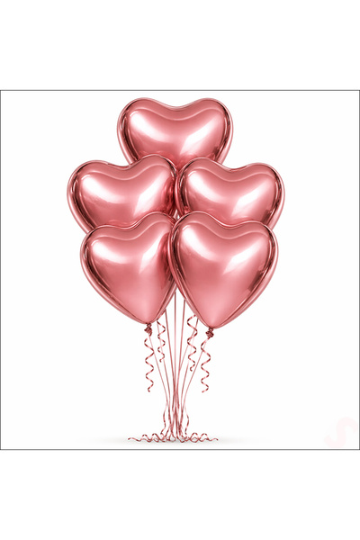 Süsle Baby Party Krom Kalp Balon, Gül Kurusu - 30cm x 5 Adet