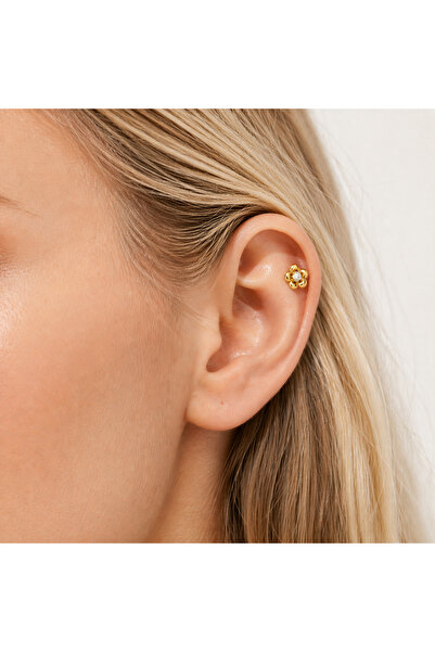 DesignbyKairos 14 Ayar Altın Taşlı Çiçek Piercing / Tragus, Helix
