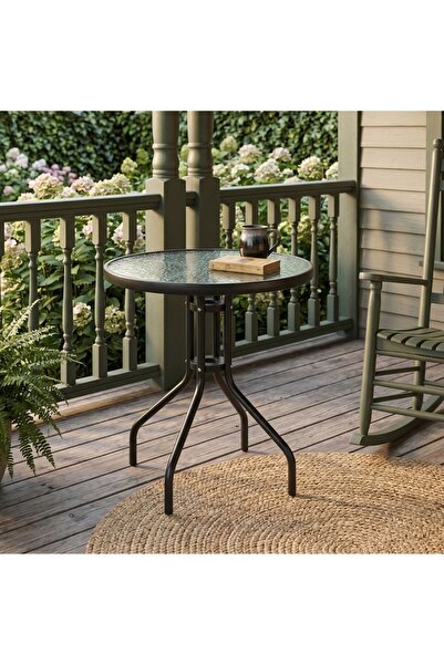 jumi στρογγυλό τραπέζι, με γυάλινη επιφάνεια, για αίθριο, κήπο, βεράντα ή μπα...