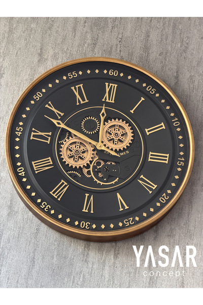 YASAR CONCEPT Obsidian Metal Çarklı Duvar Saati 60 Cm