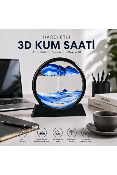 KENLY Hareketli 3D Kum Saati 30cm Yuvarlak 12inch Cam Dekoratif Sanatsal Raha...