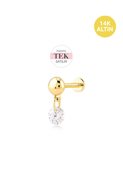 KURSHUNI Top Taş Sallantılı, 14 Ayar Altın Kıkırdak Küpe/Piercing (TEK Satılı...