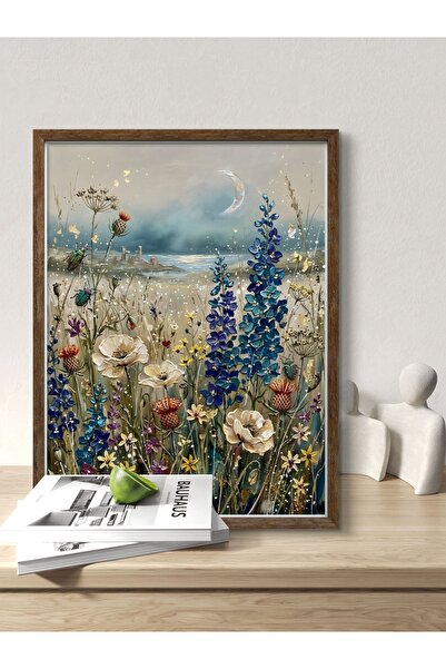 woodretro Πίνακας ζωγραφικής με άγρια λουλούδια της νυχτερινής λιβάδας |   Εκ...