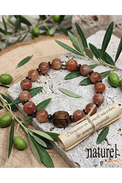 Naturel Tılsım Original Sunstone & Tiger's Eye 10mm Natural Stone Bracelet