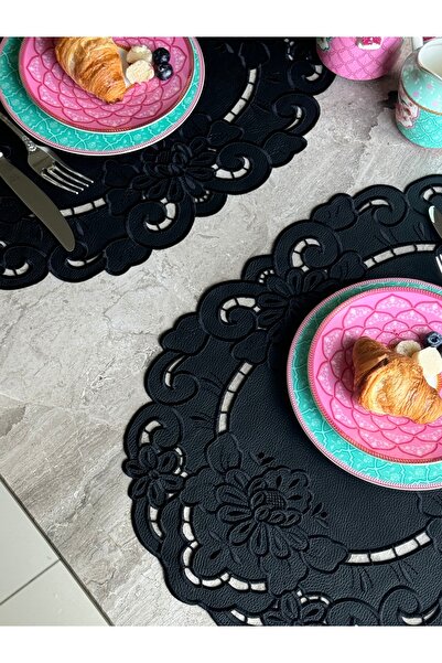 Tiniminatelier Siyah Deri İşli Amerikan Servis Oval