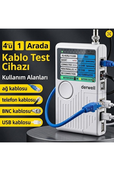 Derwell (Rj45+Usb+Rj11+Bnc) Phone Coaxial USB 4-in-1 Remote Cable Tester with...