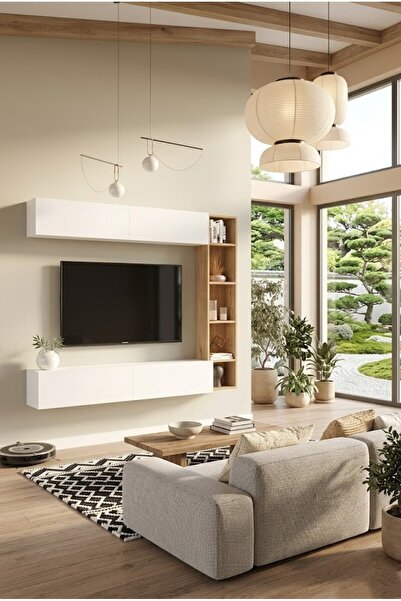 L'occi Concept Lusi Tv Ünitesi Kitaplık Duvara Monte Sepet-Beyaz LU1-SW