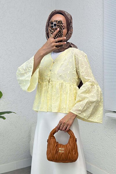 Salih Çelebi Damla Nakışlı Kimono 2368 - SARI