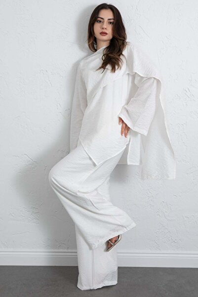 Salih Çelebi Σετ με ασύμμετρη κοπή και φουλάρι 266009 - ΛΕΥΚΟ