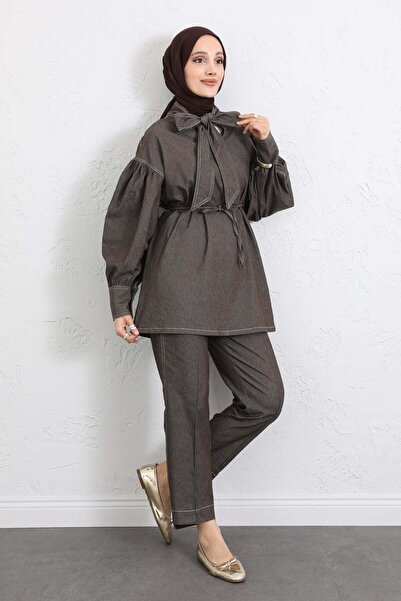 Salih Çelebi Γιακάς Με δέσιμο Τζιν Σετ Y0114 - ΚΑΦΕ