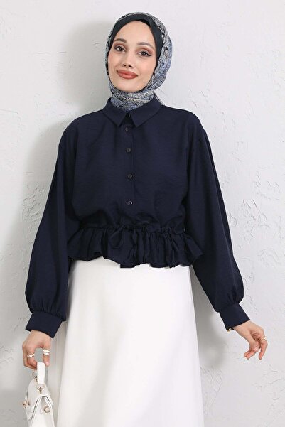 Salih Çelebi Πουκάμισο με κορδόνια στη μέση Y0117 - ΣΚΟΥΡΟ ΜΠΛΕ