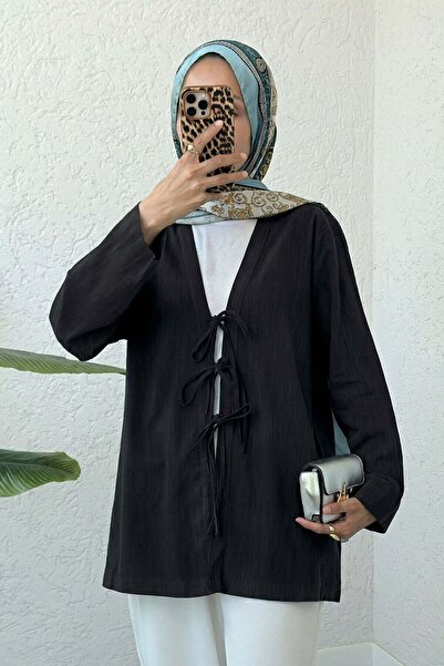 Salih Çelebi Kimono Hijab cu trei șireturi 2339 - NEGRU