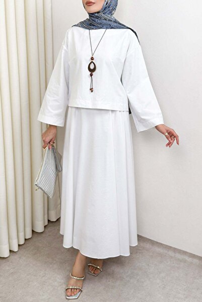 Salih Çelebi Σετ Φούστας με Λεπτομέρεια Αξεσουάρ 0053 - ΛΕΥΚΟ