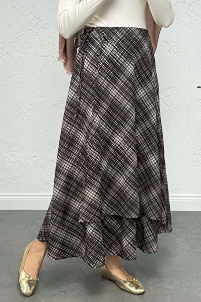 Salih Çelebi Καρό φούστα με δέσιμο 0092 - ΚΑΦΕ