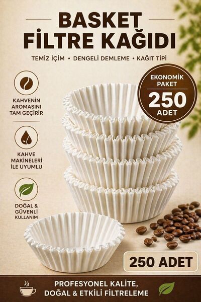Kahveciniz 250/90 Basket Filtre Kahve Kağıdı 250 Adet – Kahve Makinesi Uyumlu...