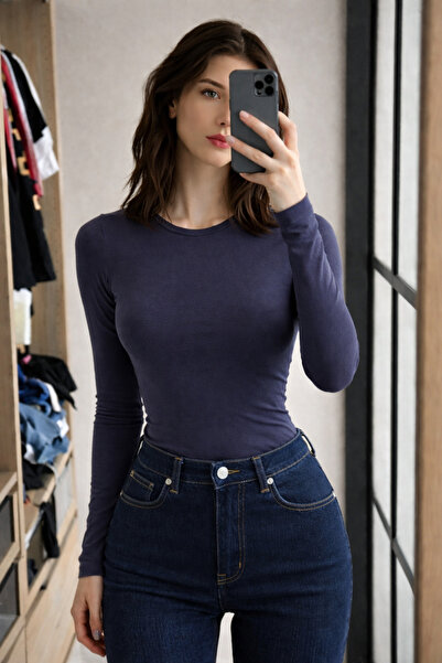 COMBİNE MİCHAİL Kadın Relax Fit Uzun Kollu Füme Şık Bluz