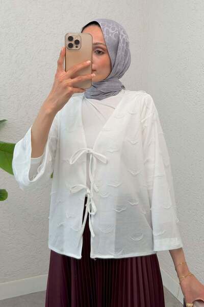 Salih Çelebi Κιμονό με κορδόνια με φούντα 2315 - ΛΕΥΚΟ